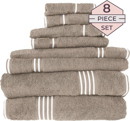 Lavish Home Bathroom Towels Set, Bathroom Essentials, Taupe, Set of 8 | Includes 2 Bath Sheets, 2 Hand Towels, 2 Wash Cloths, 2 Fingertip Sheets, Soft 575 GSM Cotton Set for Shower, Gym, Dorm, Spa