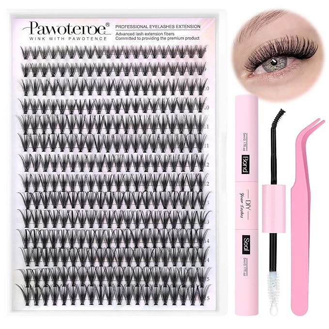 Lash Extension Kit DIY 280pcs Individual Lash Clusters Kit 30D Natural 8-15mm Cluster Eyelash Extensions Kit with Lash Bond and Seal, Lash Tweezers for Self Use (30D, 0.07D, 8-15mm, Kit)