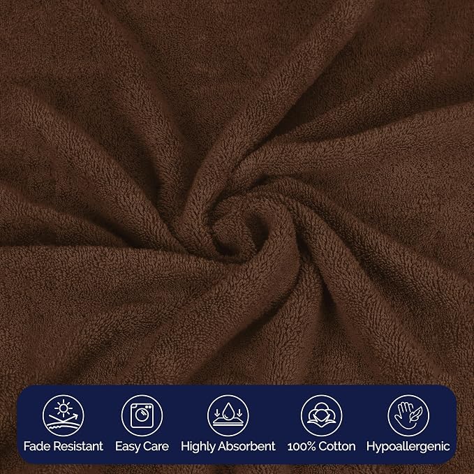 Elegant Comfort Premium Cotton 6-Piece Towel Set, Includes 2 Washcloths, 2 Hand Towels and 2 Bath Towels, 100% Turkish Cotton - Highly Absorbent and Super Soft Towels for Bathroom, Brown