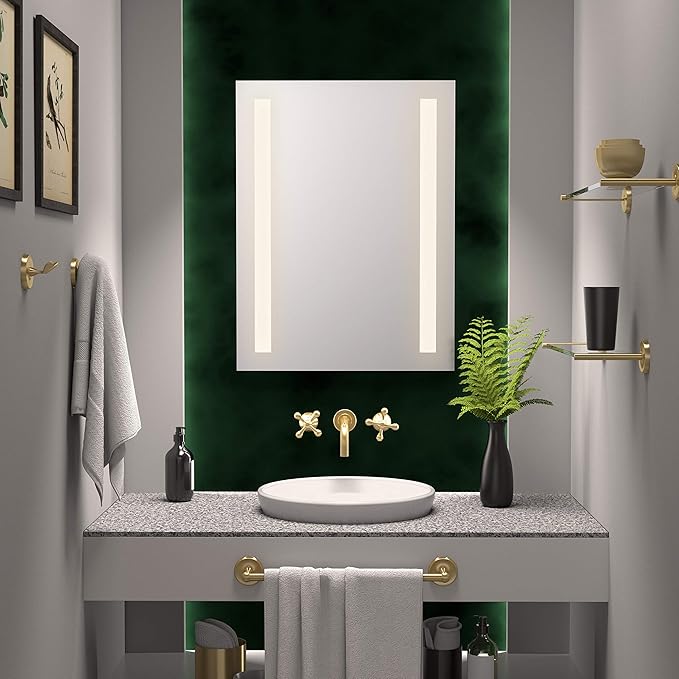 Gatco 5057 Designer II Bathroom Glass Shelf, Floating Rectangle Tempered Glass, Brushed Brass, Wall Mounted Shower Storage Shelf, 22.5 x 5.85 Inch