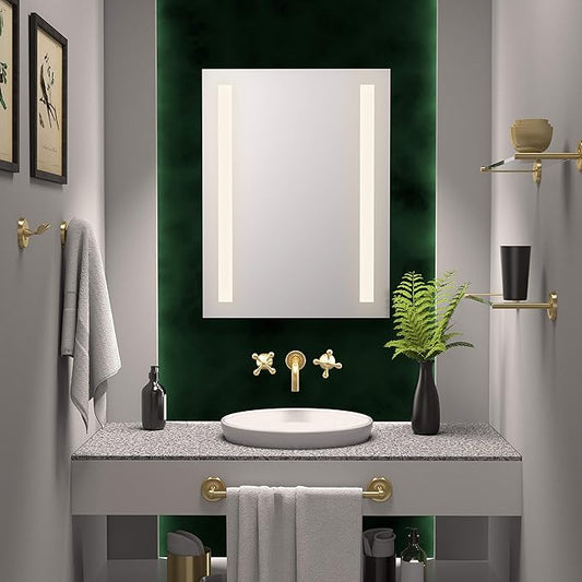 Gatco 5057 Designer II Bathroom Glass Shelf, Floating Rectangle Tempered Glass, Brushed Brass, Wall Mounted Shower Storage Shelf, 22.5 x 5.85 Inch