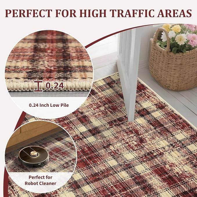 Living Room Area Rug 6x9 Washable Rugs Soft Bedroom Rug Farmhouse Large Area Rug Non Slip Throw Rugs Modern Low Pile Non Shedding Stain Resistant Carpet for Dining Room Classroom 6'x9' Red