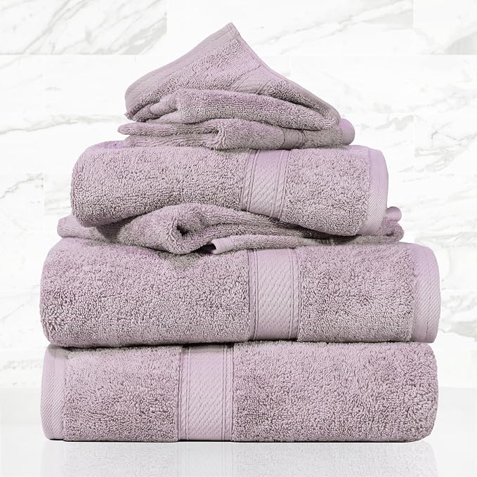 SUPERIOR Egyptian Cotton Ultra Plush & Absorbent, 6 Piece Set, Purple | Quick Dry, Soft Luxury Towel Set, Bath Essentials, Guest Bath, Spa, 2 Bath, 2 Hand, 2 Face Towels, Madeline Towels