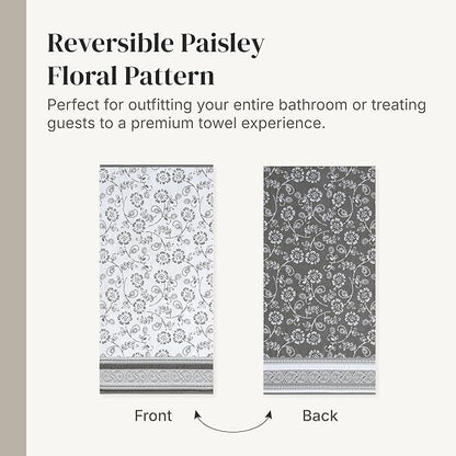 Modern Threads Floral Trail 6-Piece 100% Cotton Towel Set – Reversible Yarn Dyed Jacquard – Includes 2 Bath Towels, 2 Hand Towels, 2 Washcloths – Absorbent, Quick Dry, Soft & Durable – Gray