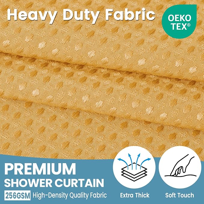EUTXL 256GSM Heavyweight Hotel Shower Curtain - Waffle Textured Heavy Duty Thick Fabric Shower Curtains for Bathroom,71W x 74H,Gold
