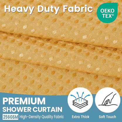 EUTXL 256GSM Heavyweight Hotel Shower Curtain - Waffle Textured Heavy Duty Thick Fabric Shower Curtains for Bathroom,71W x 74H,Gold