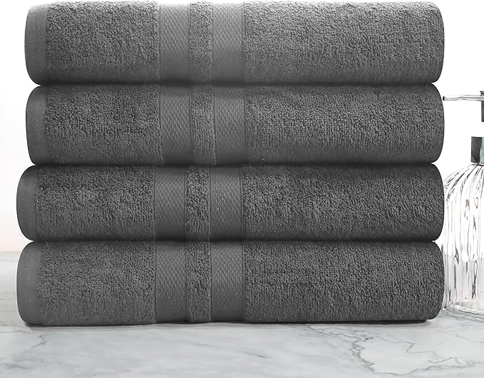 Superior Ultra-Soft 4-Piece Cotton Bath Towel Set, Home Essentials Includes 4 Bath Towels, Absorbent Towels for Daily Use, Guest/Master Bathroom Decor, Shower Basics, Quick Dry - Charcoal