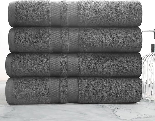 Superior Ultra-Soft 4-Piece Cotton Bath Towel Set, Home Essentials Includes 4 Bath Towels, Absorbent Towels for Daily Use, Guest/Master Bathroom Decor, Shower Basics, Quick Dry - Charcoal