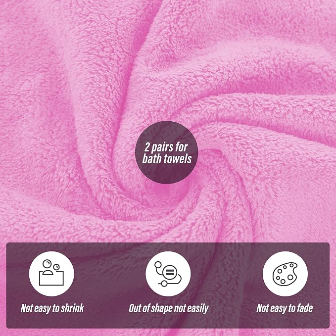 MOONQUEEN 2 Pack Premium Bath Towel Set - Quick Drying - Microfiber Coral Velvet Highly Absorbent Towels - Multipurpose Use as Bath Fitness, Bathroom, Shower, Sports, Yoga Towel (Frozen Berry)