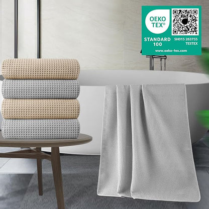 POLYTE 430 GSM Poly Blend Microfiber Quick Dry Waffle Bath Towel, 30x60 in | 4 Pack, Oversize, Lint Free, Body Towel