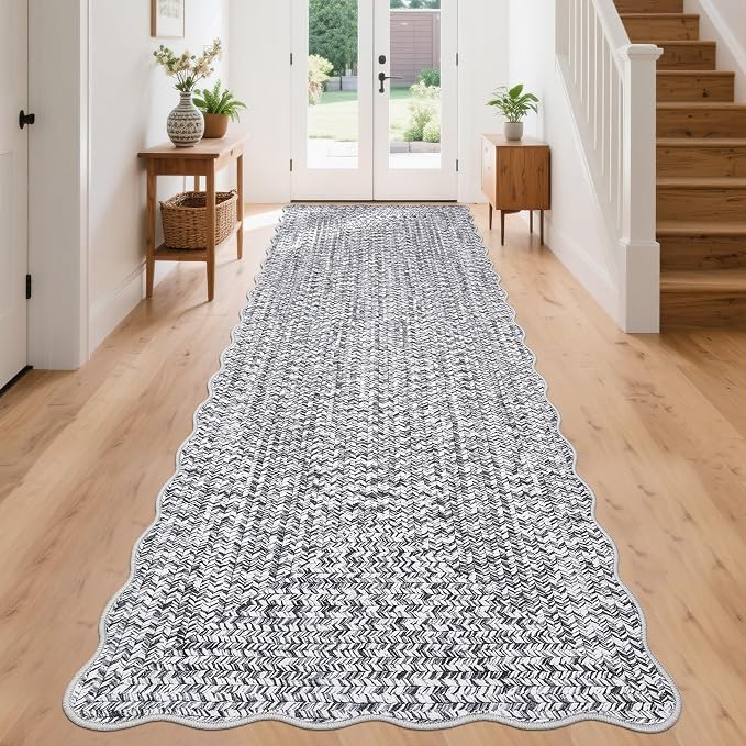 Imitation Braided Collection-Print 2x8 Runners for Hallway Non Slip Washable Kitchen Rugs, Farmhouse Area Rug Soft Low Pile Indoor Carpet Runners for Entryways, Living Room