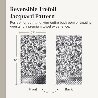 Modern Threads Botanical Vine 6-Piece 100% Cotton Towel Set – Reversible Yarn Dyed Jacquard – Includes 2 Bath Towels, 2 Hand Towels, 2 Washcloths – Absorbent, Quick Dry, Soft & Durable – Gray