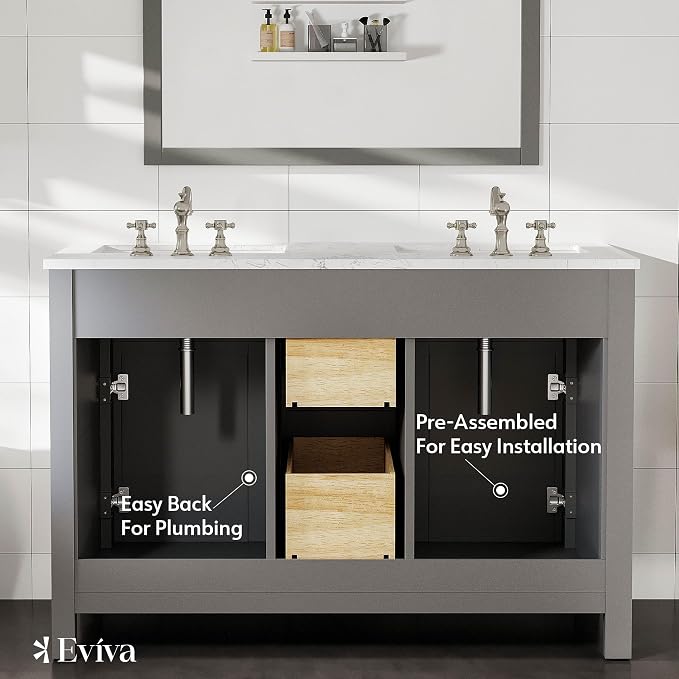 Artemis 48 in. Gray Double Sink Bath Vanity with Engineered Top and Undermount Porcelain Sinks