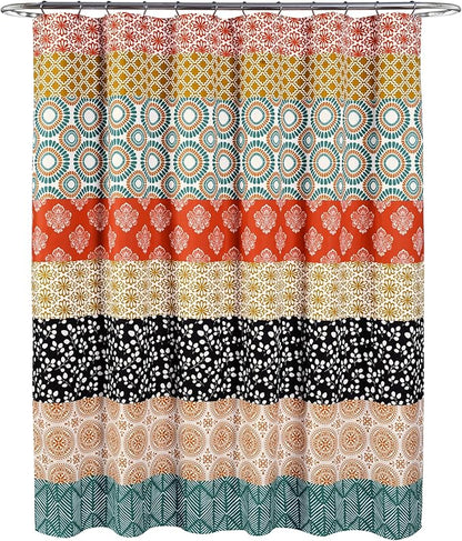 Lush Decor Bohemian Stripe Shower Curtain 72" W x 84" L Turquoise & Orange - Bathroom Curtain - Extra Long Shower Curtain - Boho Decor - Striped Shower Curtains