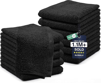 DAN RIVER 12 Pack Cotton Wash Cloths Set for Showering [12x12] Black | Lighter Weight, Quick to Dry, Super Soft & Absorbent Face Towels, Hotel Quality, Perfect for Bathroom, Gym, Spa
