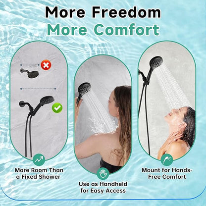 BRIGHT SHOWERS High Pressure Shower Head with Handheld, 9 Spray Settings Showerhead Built in Power Wash to Clean Tub and Pets, Extra Long 69" Hose, Adjustable Bracket, Matte Black