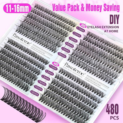 Lash Clusters 480pcs Individual Lashes 30D 40D Cluster Eyelash Extensions 11-16mm Eyelash Clusters Lash Extensions for Self Application (30D&40D, 0.07D, 11-16mm Value Pack)