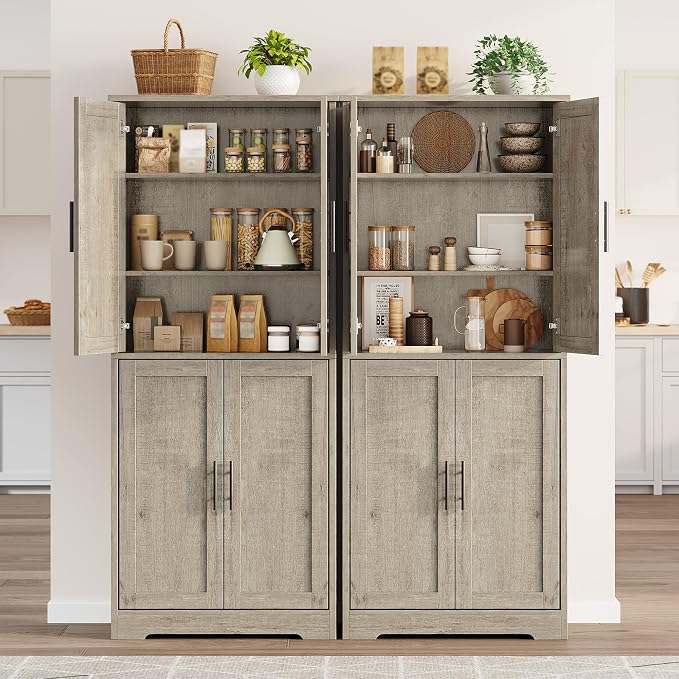 Garvee Kitchen Pantry Cabinet, 70 Inch Tall Storage Cabinet | with Doors and Adjustable Shelves, Freestanding Wooden Classic Cupboard for Living Room, Dining Room, Bathroom