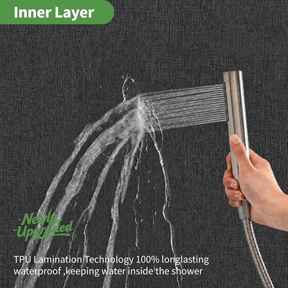 Long No Hooks & No Liner Needed Fabric Shower Curtain,71"Wx80"L,Black | Linen Texture,100% Waterproof TPU Laminated Layer,Bottom Magnets,Machine Washable,Hotel Style Bathroom Curtain For Shower,Tub