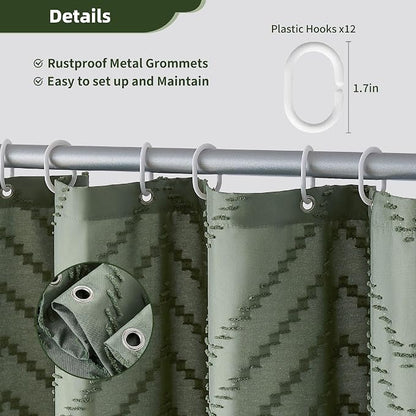 Siiluminisoy Sage Green Shower Curtain for Bathroom Boho Shower Curtain | Cloth Textured Tufted Chevron Elegant Shower Curtains Waterproof for Bathroom 72" x 72"
