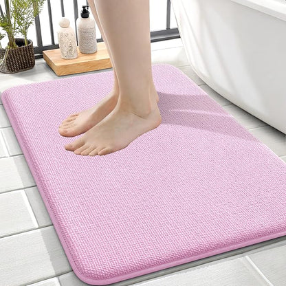 OLANLY Thick Memory Foam Small Bathroom Rug 24x16, Absorbent Bath Mat, Pink | Soft Quick Dry Bath Rugs, Non-Slip Carpet, Machine Washable Mat for Bathroom Floor, Tub and Shower, Home Decor Accessories