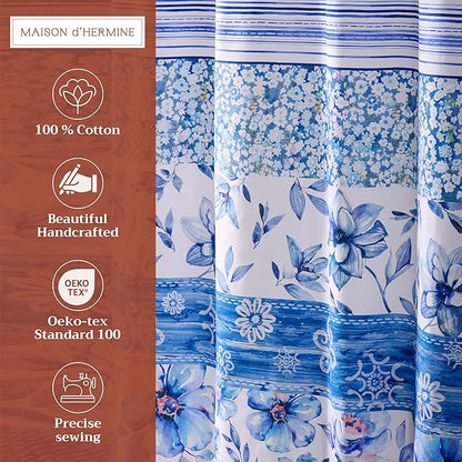 Maison d' Hermine Shower Curtain 100% Cotton One Panel 70"x72" Washable Fabric Shower Curtains for Bathroom, Easy Hanging with 12 Button Holes - Home Hotel Spa Easter Gifts (Summer Blues)
