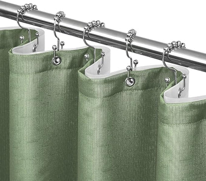 3 in 1 Shower Curtain Set, Green Shower Curtain and Liner Set with 12 Double Sided Shower Curtain Hooks, Cloth Shower Curtains for Bathroom,Waterproof, 72" W*72" H