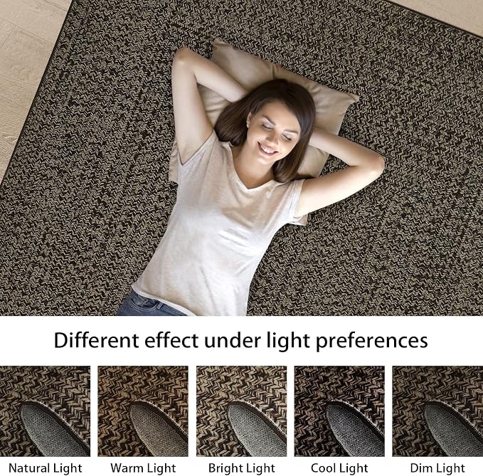Printed Washable Area Rugs 4x6 Rug for Living Room Modern Rug for Bedroom Braided Pattern Non Slip Entryway Rug Soft Nursery Rugs Stain Resistant Carpet for Entrance Office 4'x6' Black/Brown