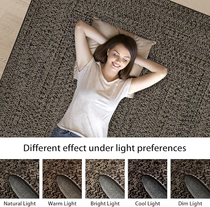 Washable Area Rugs 5x7 Rug for Living Room Braided Print Non Slip Modern Soft Bedroom Rug Farmhouse Throw Rugs Contemporary Stain Resistant Carpet for Dining Room 5'x7' Black/Brown