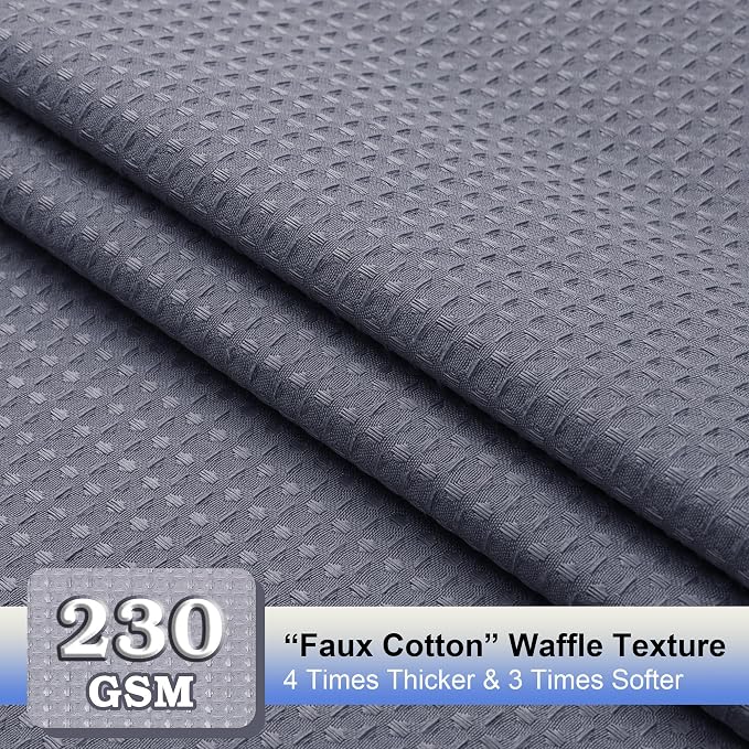 Grey Shower Curtain Set, Waffle Textured Heavy Duty Fabric Shower Curtain for Bathroom, Luxury Hotel Weighted 230GSM Bath Curtain with 12 Plastic Hooks, Machine Washable, 72x72