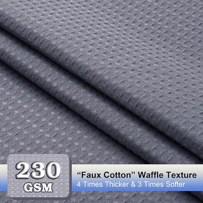 Grey Shower Curtain Set, Waffle Textured Heavy Duty Fabric Shower Curtain for Bathroom, Luxury Hotel Weighted 230GSM Bath Curtain with 12 Plastic Hooks, Machine Washable, 72x72