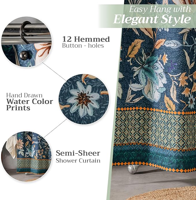 Maison d' Hermine Shower Curtain 100% Cotton One Panel 70"x72" Washable Fabric Shower Curtains for Bathroom, Easy Hanging with 12 Button Holes - Home Spa Easter Gifts (Luxury Loft - Dark Teal)