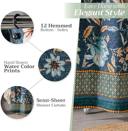 Maison d' Hermine Shower Curtain 100% Cotton One Panel 70"x72" Washable Fabric Shower Curtains for Bathroom, Easy Hanging with 12 Button Holes - Home Spa Easter Gifts (Luxury Loft - Dark Teal)