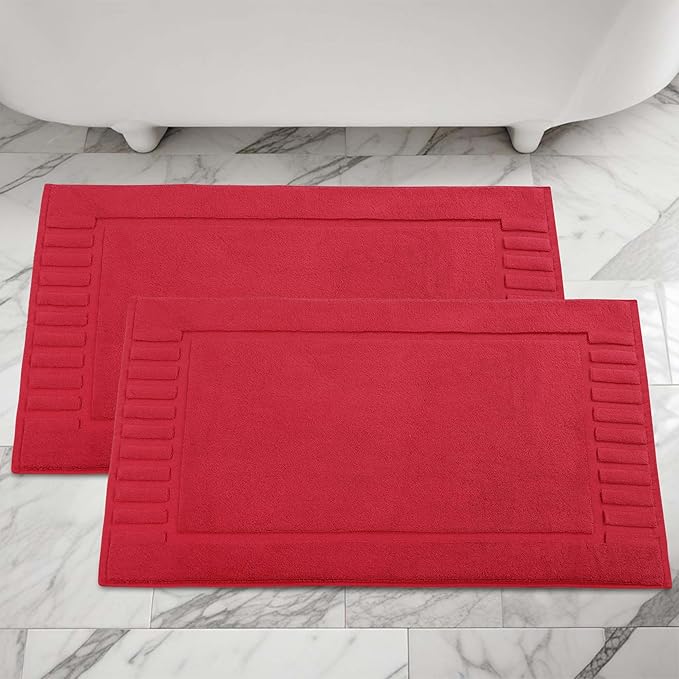 Superior 100% Cotton Bathmat Set, Bath Mat, Bathroom Decor, Shower, Bathtub Essentials, Home Accessories, Washable Rug, Absorbent, Quick Dry, Leo Collection, Set of 2, 22" x 35", Cranberry