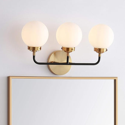 JONATHAN Y 22" Brass Gold/Black/White 3-Light LED Wall Sconce Vanity Lighting, Clear Glass Globe Shade Modern Contemporary Sconce for Bathroom Mirror, Hallway, UL Listed (JYL9058B)
