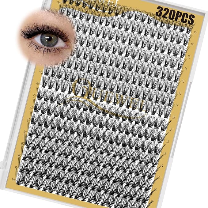 QUEWEL Lash Clusters 320Pcs 30D+40D D Curl Lash Cluster Eyelash Extensions | Cluster Lashes Mix12-18mm Individual Eyelashes Clusters Wispy Lash Clusters Thin Band Soft to Use at Home(30D+40D D Mix12-18)
