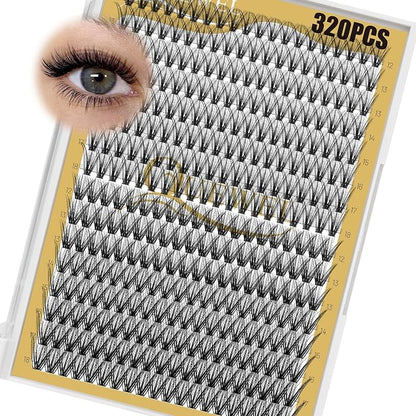 QUEWEL Lash Clusters 320Pcs 30D+40D D Curl Lash Cluster Eyelash Extensions | Cluster Lashes Mix12-18mm Individual Eyelashes Clusters Wispy Lash Clusters Thin Band Soft to Use at Home(30D+40D D Mix12-18)