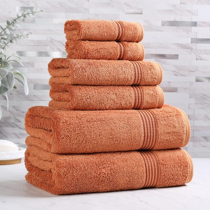 Superior Egyptian Cotton 6-Piece Towel Set, Assorted Towels for Home Bathroom, Master Bath, Decor Essentials, Includes 2 Bath, 2 Hand, 2 Face Towels/Washcloths, Quick Dry, Absorbent, Caramel Brown