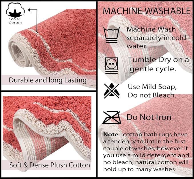 Home Weavers Allure Collection 100% Cotton Tufted Bathroom Rug, Soft and Absorbent Bath Rugs, Non-Slip Bath Carpet, Machine Wash Dry Bath Mats for Bathroom Floor, 21"x34" Bath Rug, Coral