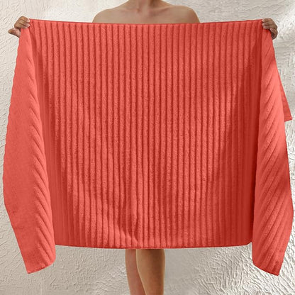 Elegant Comfort 100% Turkish Cotton Corduroy Ribbed Luxury Jumbo Bath Towel Ultra Soft - 35 x 70 Inch - Luxury Spa Premium Hotel Quality Highly Absorbent and Quick Dry Large Bath Towel, Coral