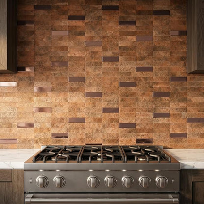 XUANINY Peel and Stick Tile Backsplash Self- Adhesive Wall Tiles Aluminum Mosaic Sticker for Kitchen (11.33"x11.92" Per Sheet, Pack of 10 pcs) (Copper 10)