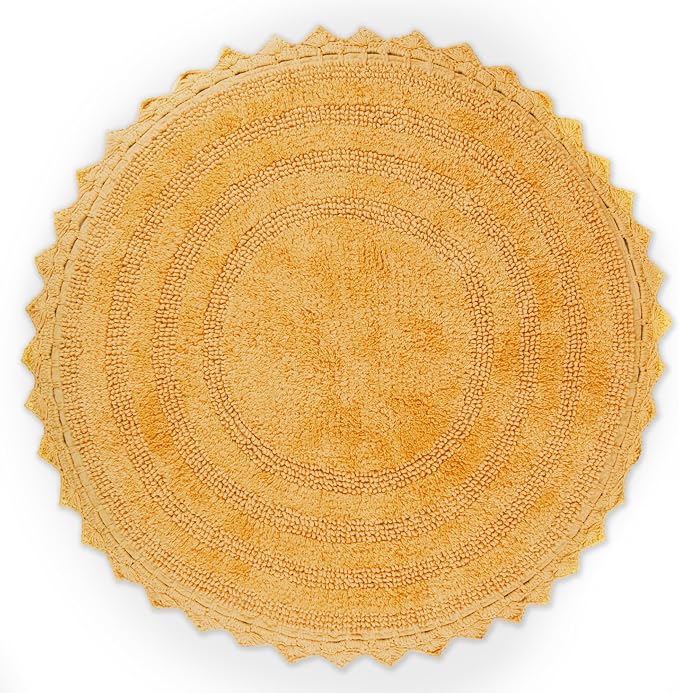 DII Crochet Collection Reversible Bath Mat, Round, 27.5" Diameter, Yellow