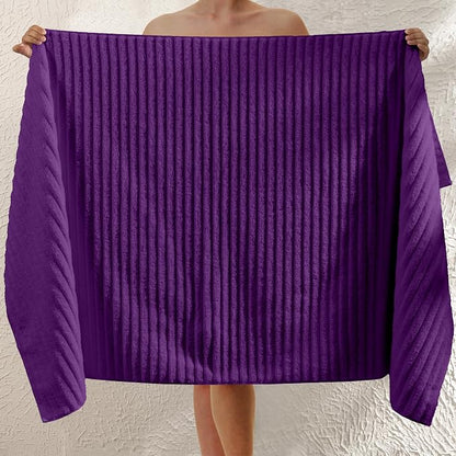 Elegant Comfort 100% Turkish Cotton Corduroy Ribbed Luxury Jumbo Bath Towel Ultra Soft - 35 x 70 Inch - Luxury Spa Premium Hotel Quality Highly Absorbent and Quick Dry Large Bath Towel, Purple