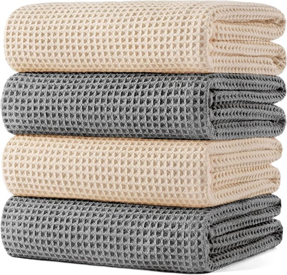 POLYTE 430 GSM Poly Blend Microfiber Quick Dry Waffle Bath Towel, 30x60 in | 4 Pack, Oversize, Lint Free, Body Towel