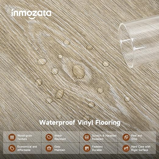 INMOZATA 36-Pack Peel and Stick Flooring Vinyl Floor Tile (Aspen Yellow) | 54 Sq.Ft, Waterproof, Heat-resistant, Wood Grain, Strong Adhesive, DIY Flooring for Bedroom Living Room Bathroom Kitchen RV