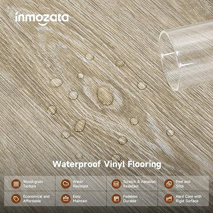 INMOZATA 36-Pack Peel and Stick Flooring Vinyl Floor Tile (Aspen Yellow) | 54 Sq.Ft, Waterproof, Heat-resistant, Wood Grain, Strong Adhesive, DIY Flooring for Bedroom Living Room Bathroom Kitchen RV