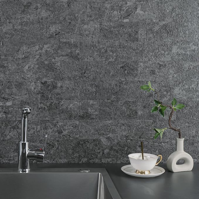 StyloVue 100 Pieces Peel and Stick Backsplash for Kitchen, 3" x 6" PVC Subway Tile 2026 Upgraded Gray Concrete Stone Backsplash Stick on Tile Elevate Kitchen Fireplace RV