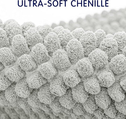 SUBRTEX Bathroom Rugs, 24" x 60" Chenille Bath Rug Soft Short Plush Bath Mat Soft Shower Mat Water Absorbent Shower Mat Quick Dry Machine Washable, Light Gray