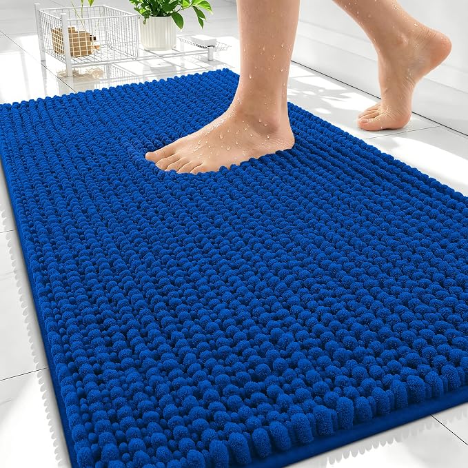 OLANLY Thick Chenille Absorbent Bathroom Rugs Mat 30x20, Royal Blue | Soft Bath Rugs, Rubber Backing, Machine Wash Dry, Bath Mats for Bathroom, Tub and Shower, Home Decor Accessories