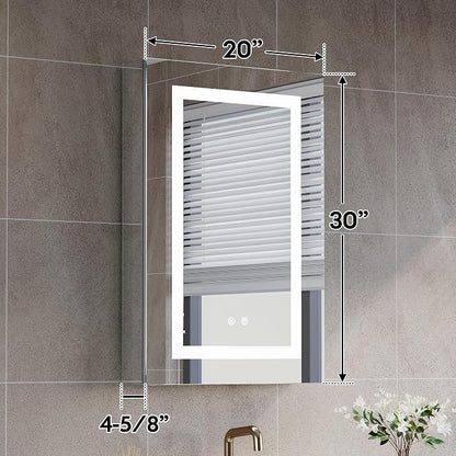 WELLFOR 20 x 30-in LED Medicine Cabinet, Surface or Recessed Mounted, Single Right Opening Doors, Anti-Fog, Mirror with Outlets & USB Ports